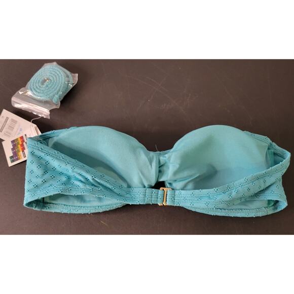 Time and Tru Green & Blue Eyelet Twist Bandeau Bikini Top M - Picture 2 of 4